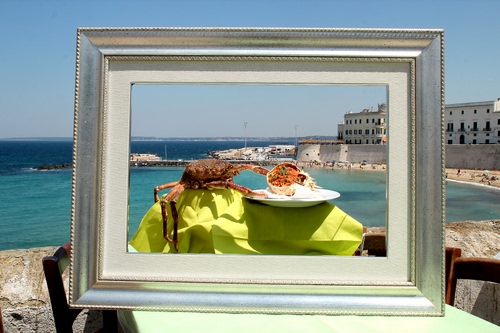 Immagine con mare, cornice, piatto, cibo, granchio, quadro, crostacei, sedie