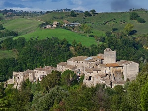 case, alberi, borgo, colline, panorama, paese, verde, torre